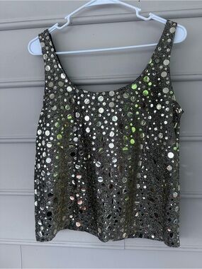 PG Collection Glitter Mirror Polka Dot Tank Top - Black